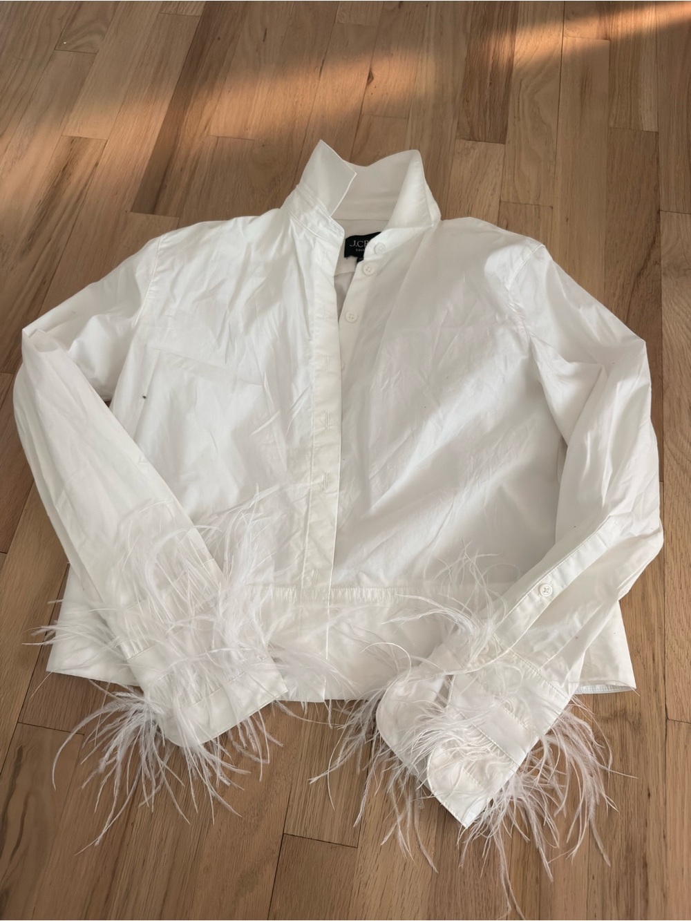 J crew White Feather Trim Button-Up Shirt